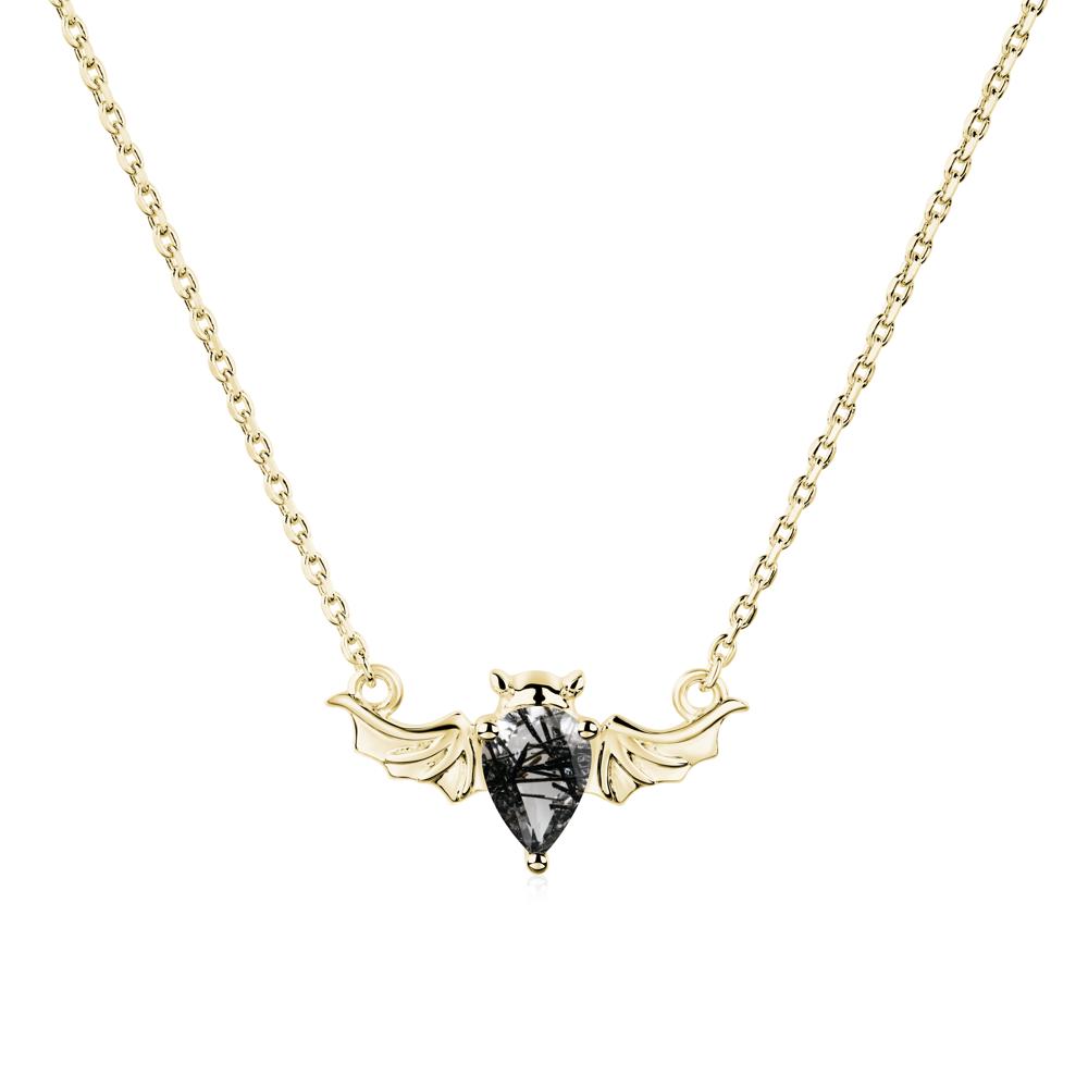 Black Rutilated Quartz Gothic Bat Necklace - LUO Jewelry #metal_18k yellow gold