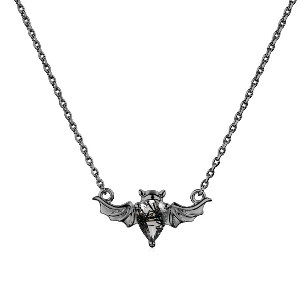 Black Rutilated Quartz Gothic Bat Necklace - LUO Jewelry #metal_black finish sterling silver