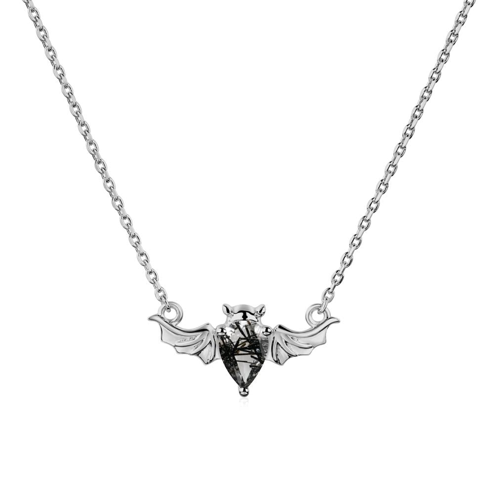 Black Rutilated Quartz Gothic Bat Necklace - LUO Jewelry #metal_platinum