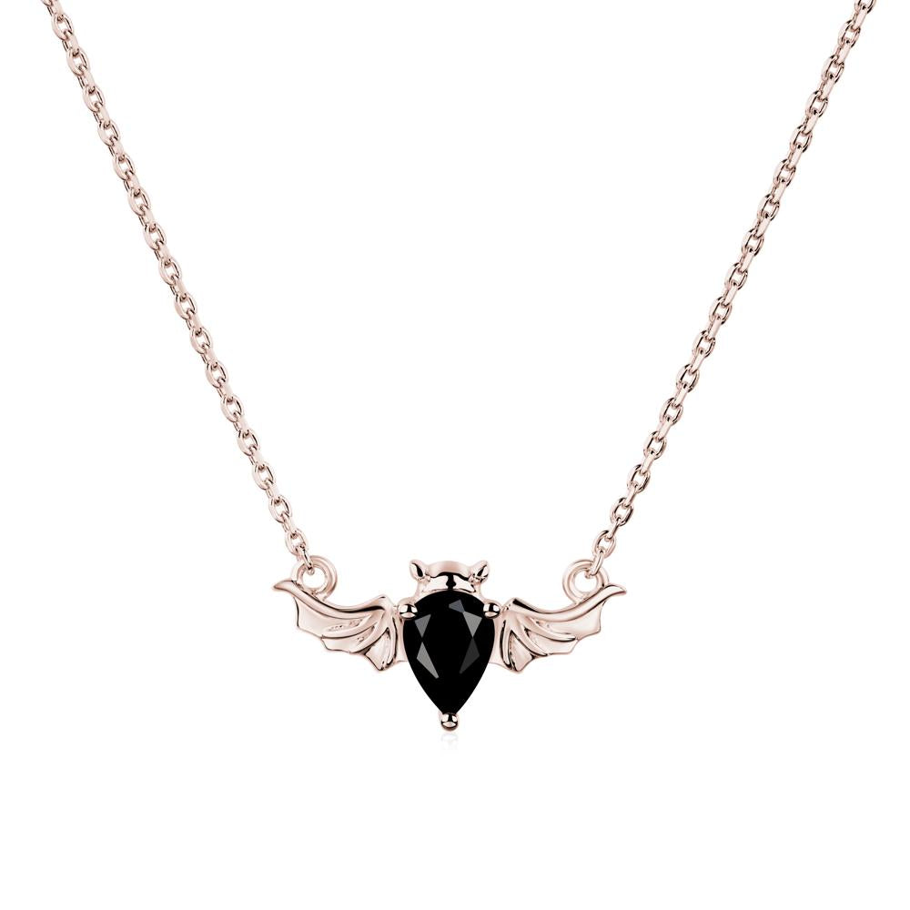 Black Spinel Bat Necklace Pendant - LUO Jewelry #metal_14k rose gold