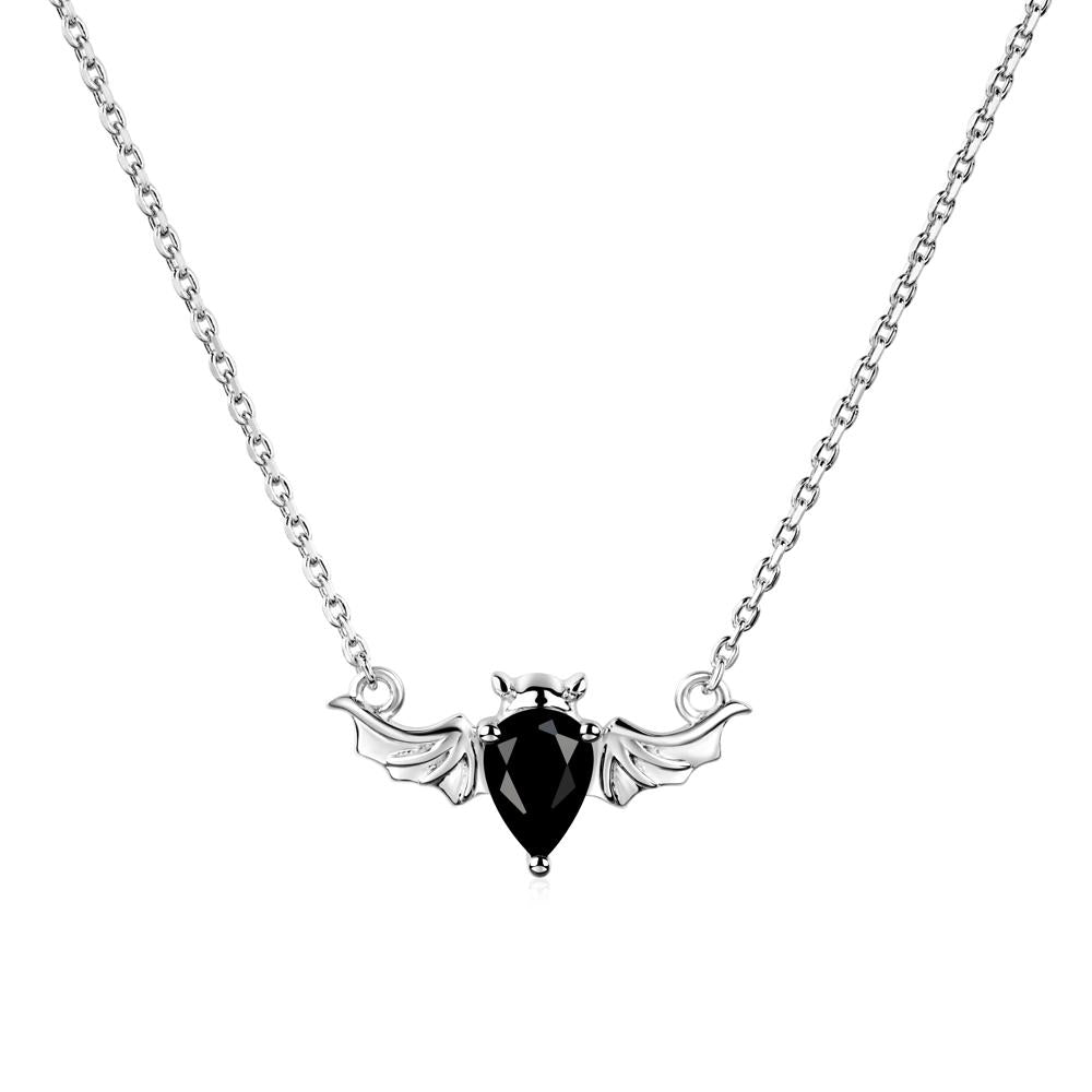 Black Spinel Bat Necklace Pendant - LUO Jewelry #metal_14k white gold