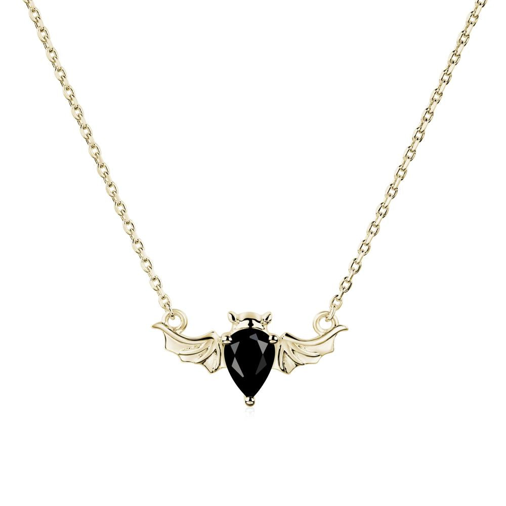 Black Spinel Bat Necklace Pendant - LUO Jewelry #metal_14k yellow gold