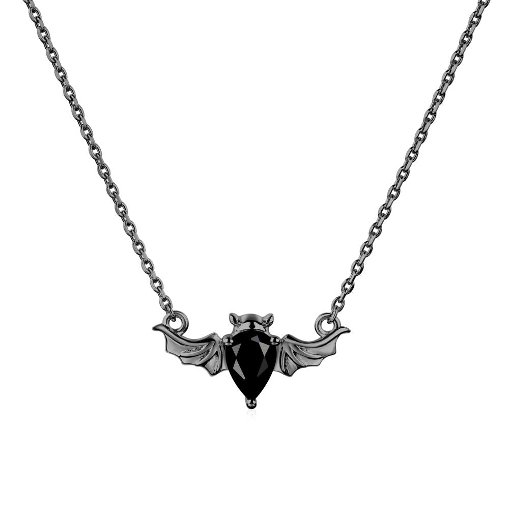 Black Spinel Bat Necklace Pendant - LUO Jewelry #metal_black finish sterling silver