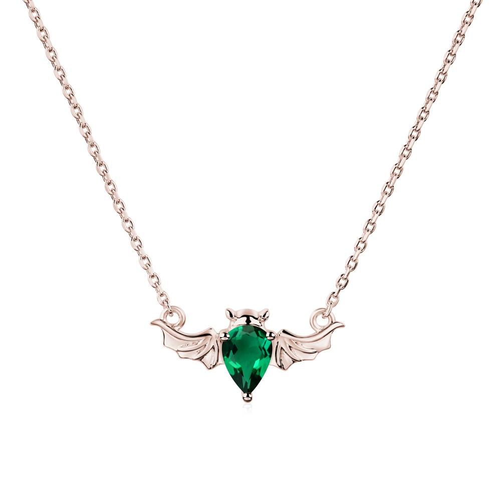 Emerald Gothic Bat Necklace - LUO Jewelry #metal_14k rose gold