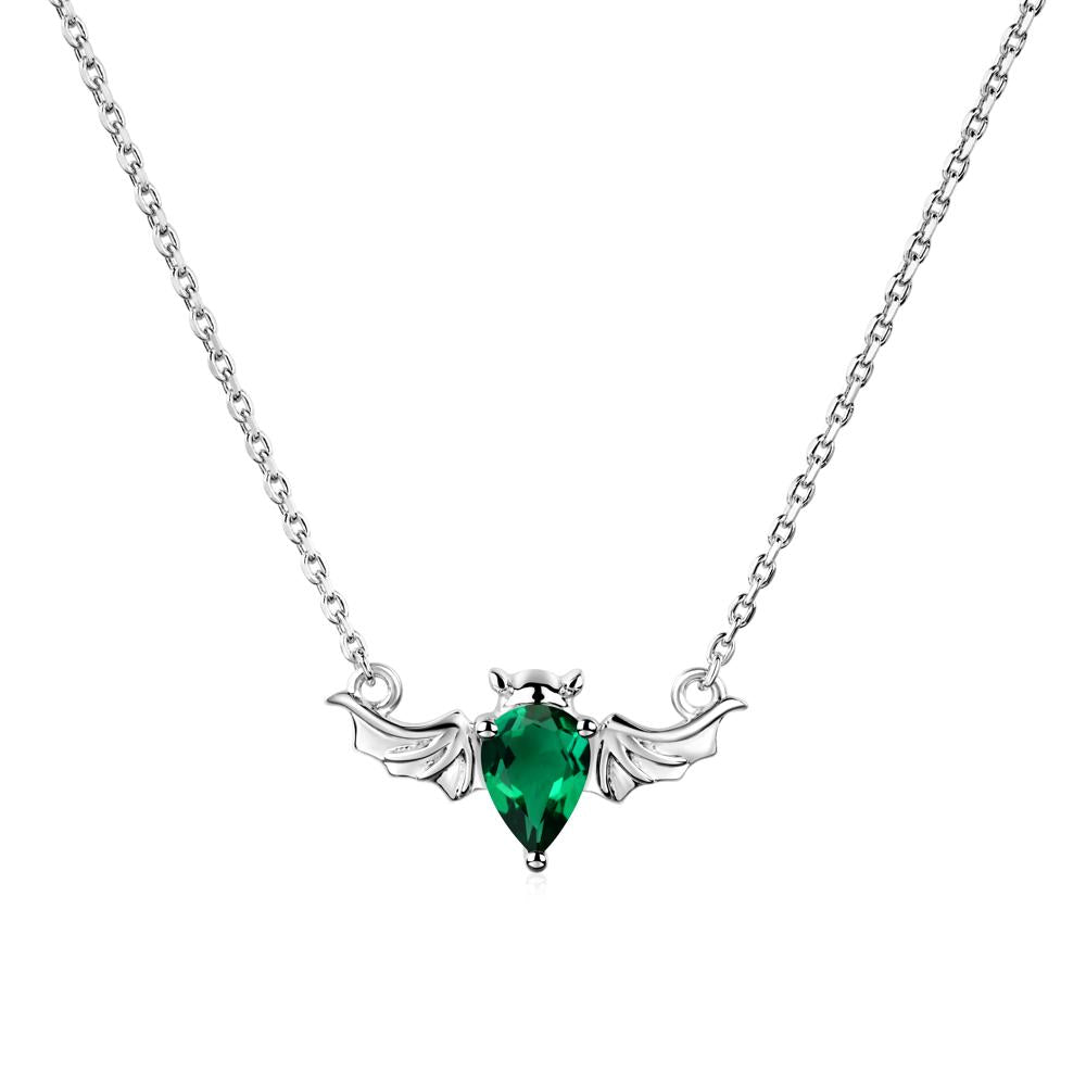 Emerald Gothic Bat Necklace - LUO Jewelry #metal_14k white gold