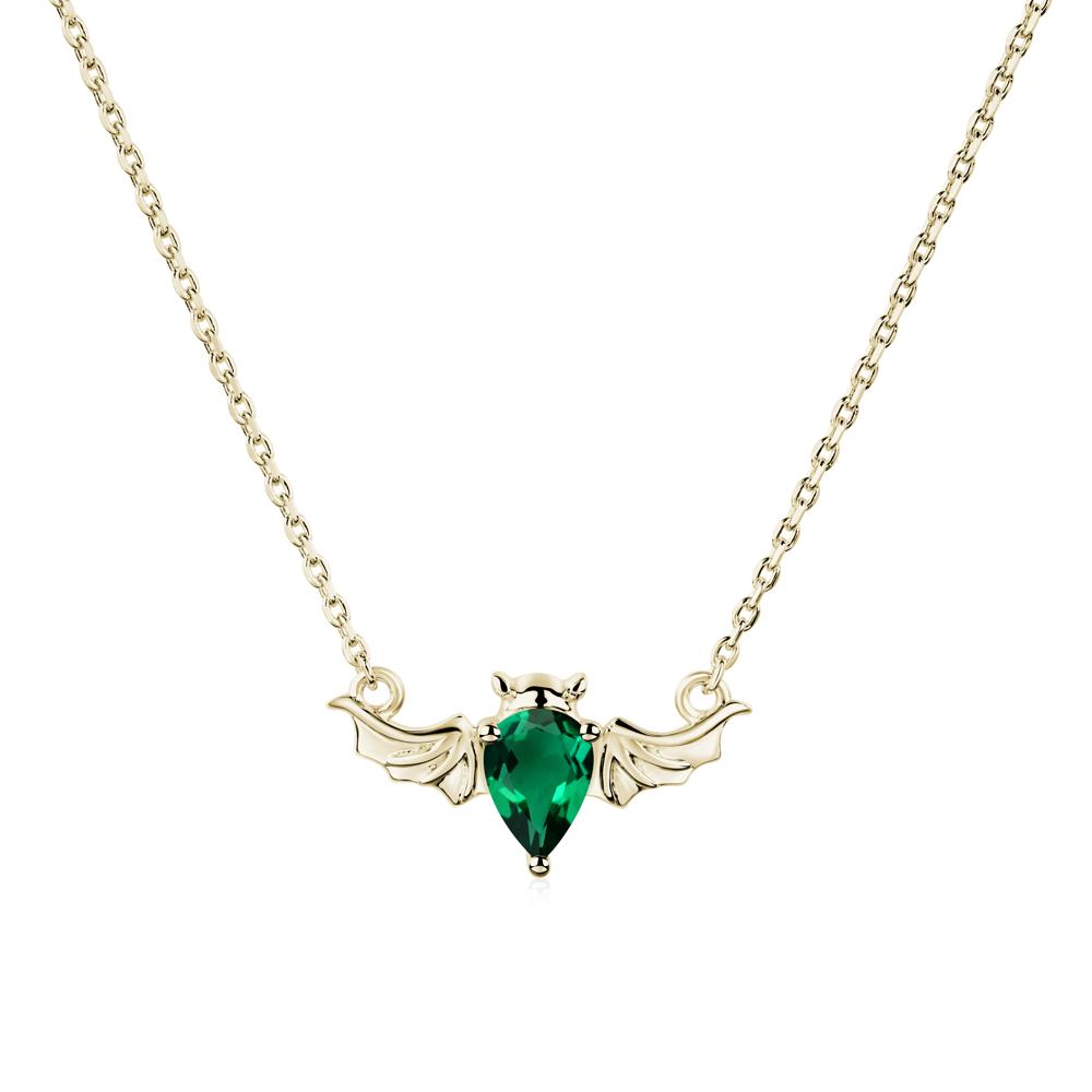 Emerald Gothic Bat Necklace - LUO Jewelry #metal_14k yellow gold