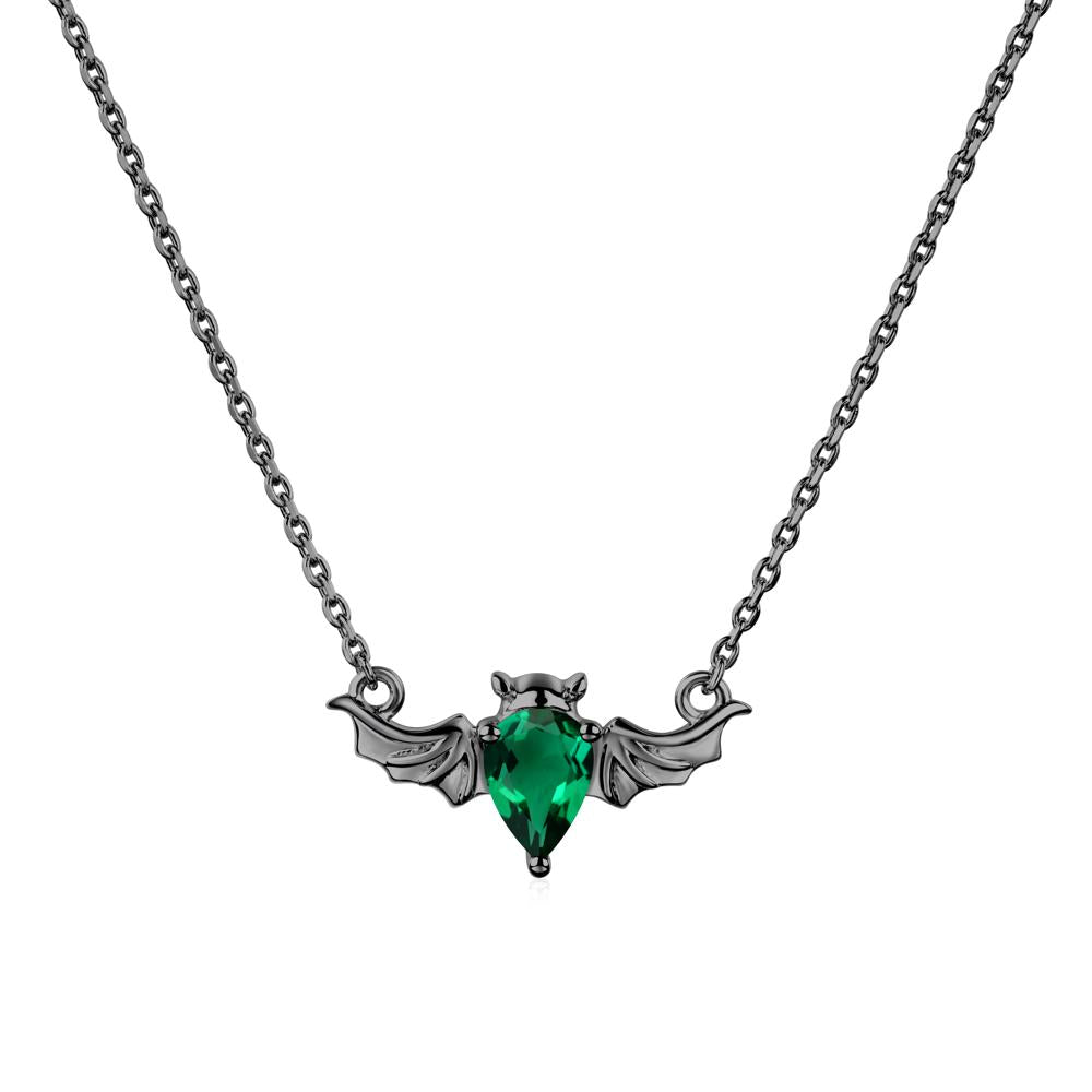 Emerald Gothic Bat Necklace - LUO Jewelry #metal_black finish sterling silver