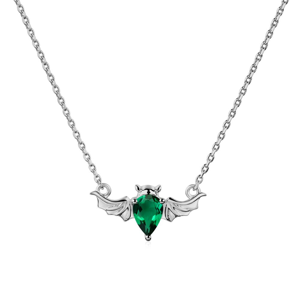 Emerald Gothic Bat Necklace - LUO Jewelry #metal_platinum