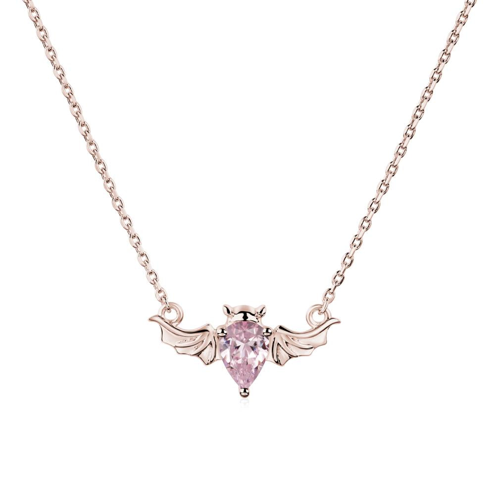 Pink Cubic Zirconia Bat Necklace Pendant - LUO Jewelry #metal_14k rose gold