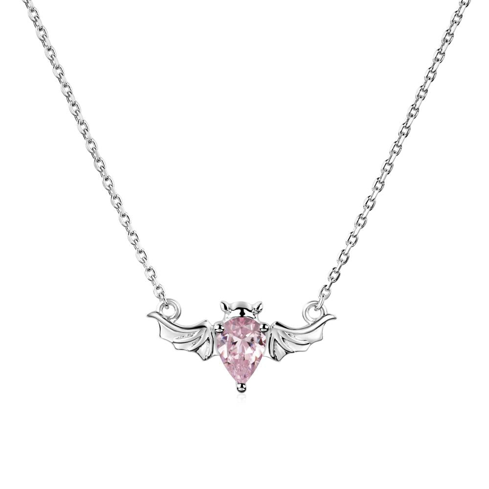 Pink Cubic Zirconia Bat Necklace Pendant - LUO Jewelry #metal_14k white gold