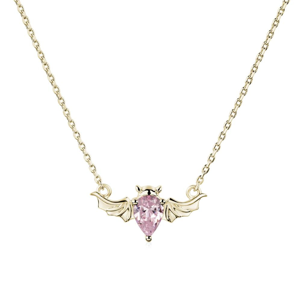 Pink Cubic Zirconia Bat Necklace Pendant - LUO Jewelry #metal_14k yellow gold