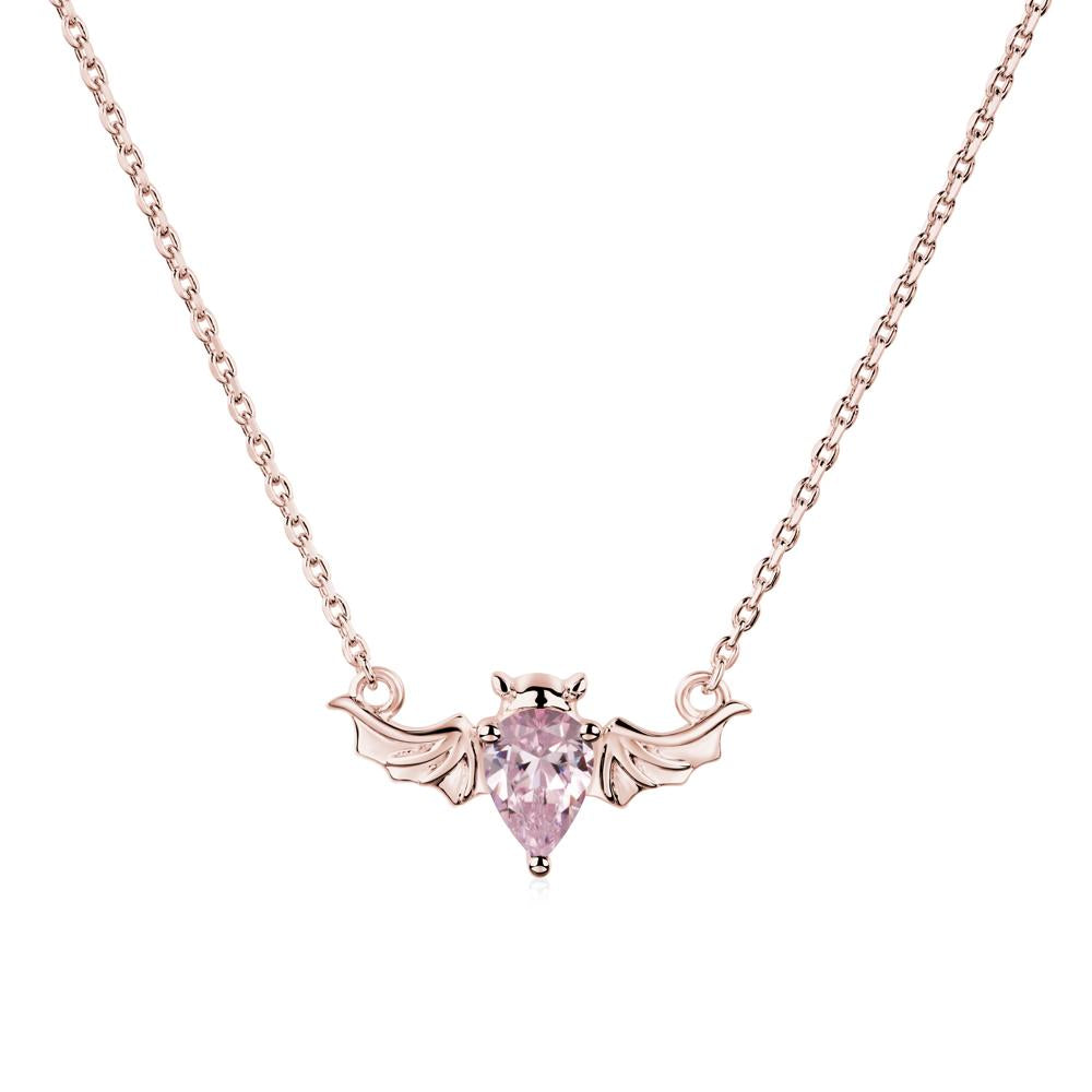 Pink Cubic Zirconia Bat Necklace Pendant - LUO Jewelry #metal_18k rose gold