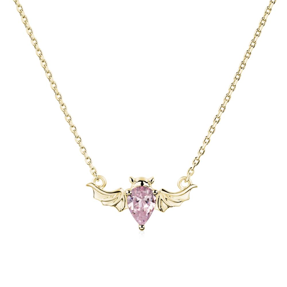 Pink Cubic Zirconia Bat Necklace Pendant - LUO Jewelry #metal_18k yellow gold