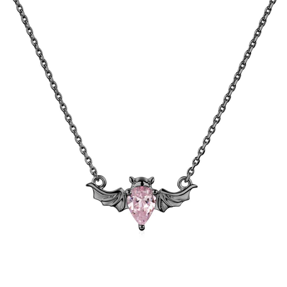 Pink Cubic Zirconia Bat Necklace Pendant - LUO Jewelry #metal_black finish sterling silver