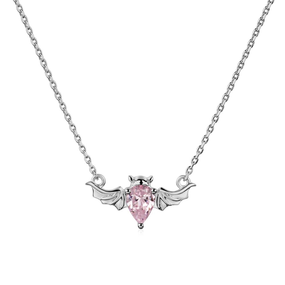 Pink Cubic Zirconia Bat Necklace Pendant - LUO Jewelry #metal_platinum