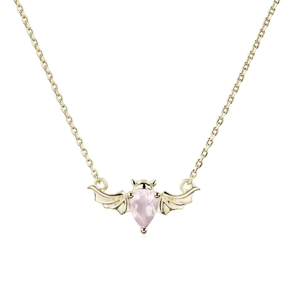 Rose Quartz Bat Wing Necklace - LUO Jewelry #metal_14k yellow gold