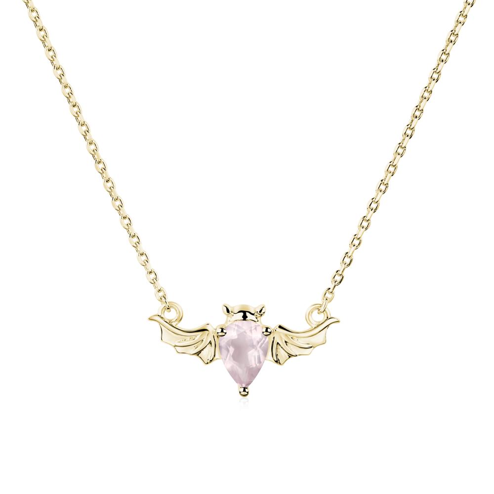 Rose Quartz Bat Wing Necklace - LUO Jewelry #metal_18k yellow gold