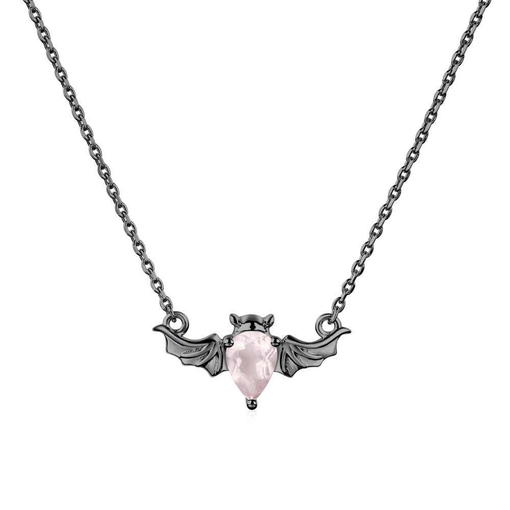 Rose Quartz Bat Wing Necklace - LUO Jewelry #metal_black finish sterling silver