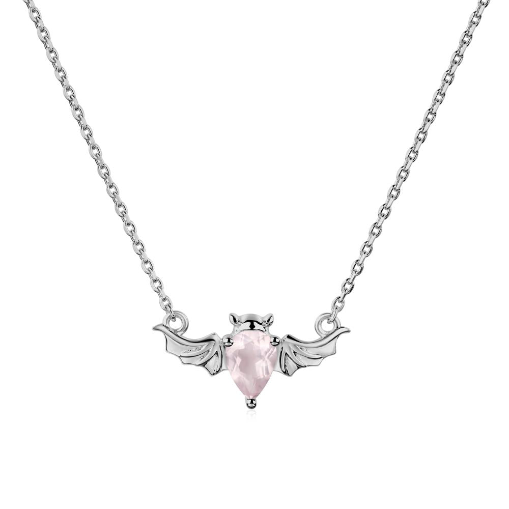 Rose Quartz Bat Wing Necklace - LUO Jewelry #metal_platinum