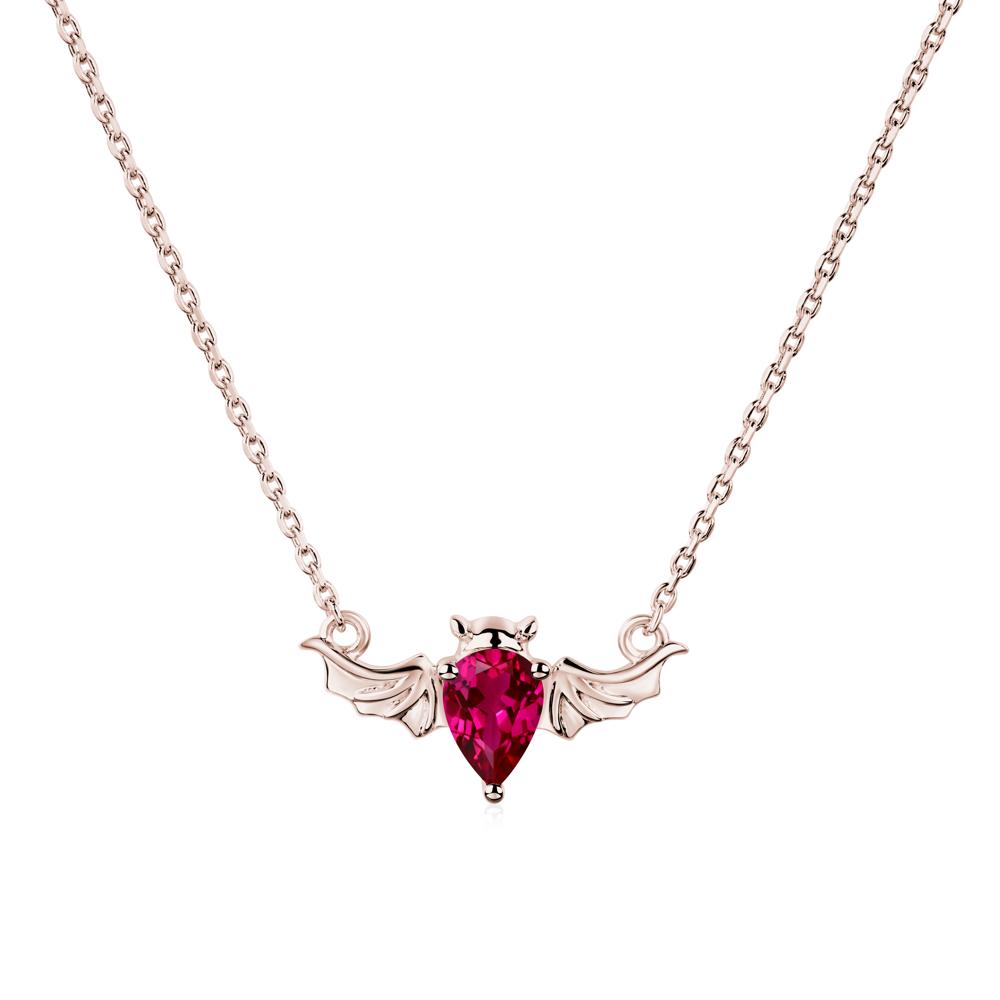 Ruby Gothic Bat Necklace - LUO Jewelry #metal_14k rose gold