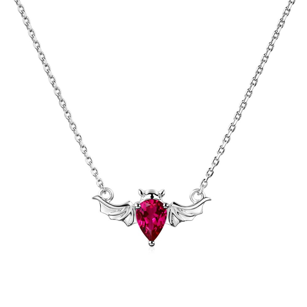 Ruby Gothic Bat Necklace - LUO Jewelry #metal_14k white gold