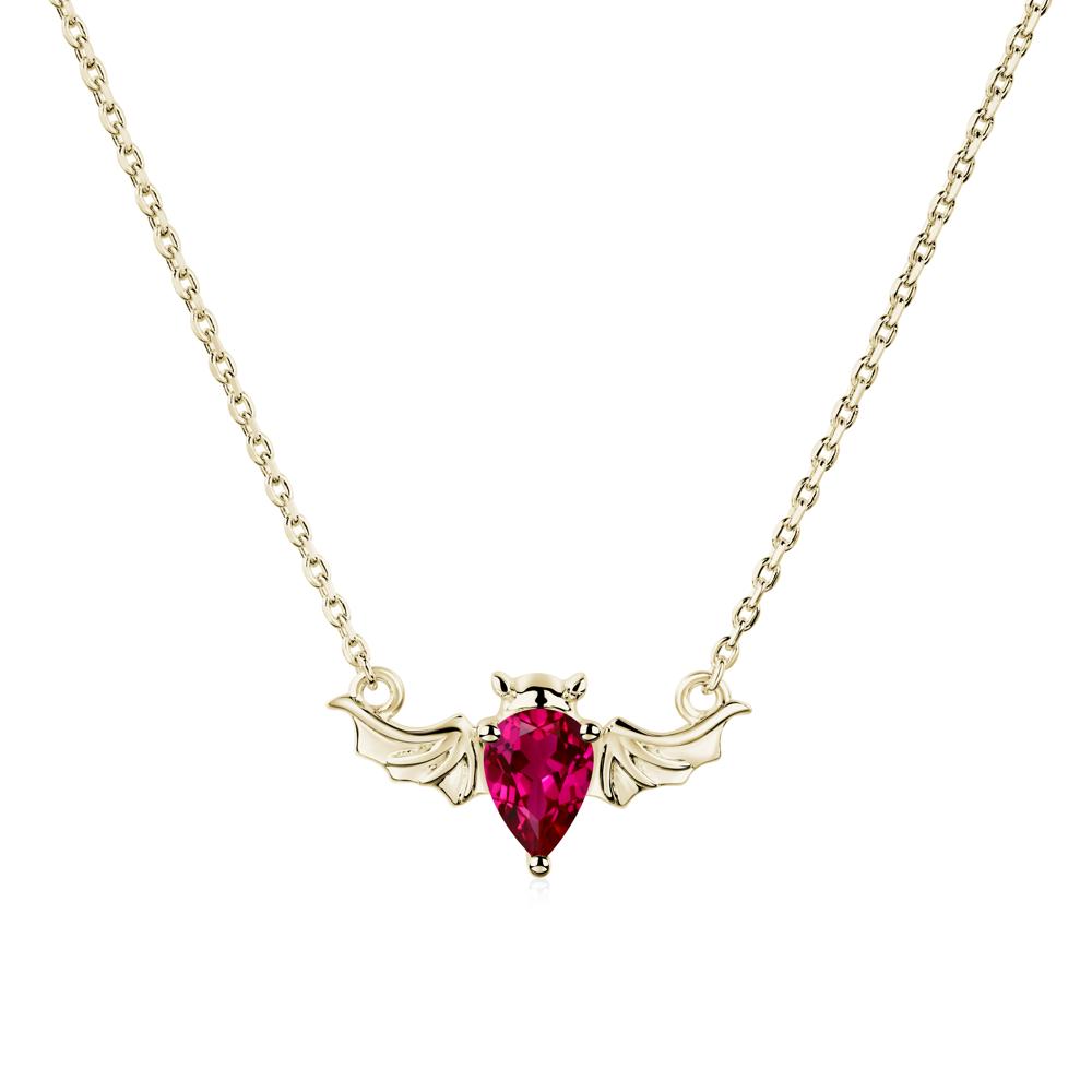 Ruby Gothic Bat Necklace - LUO Jewelry #metal_14k yellow gold