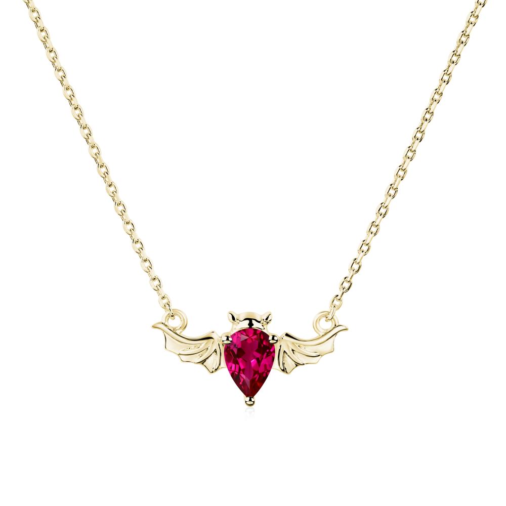 Ruby Gothic Bat Necklace - LUO Jewelry #metal_18k yellow gold