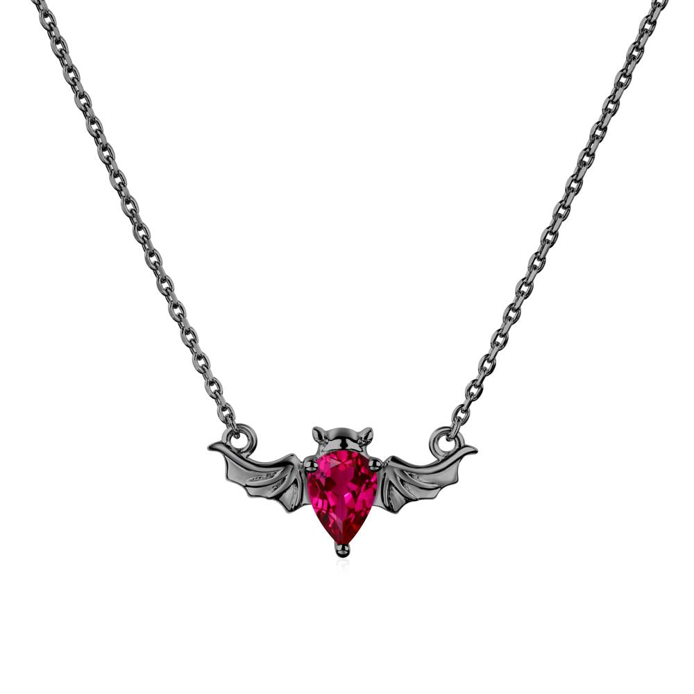 Ruby Gothic Bat Necklace - LUO Jewelry #metal_black finish sterling silver