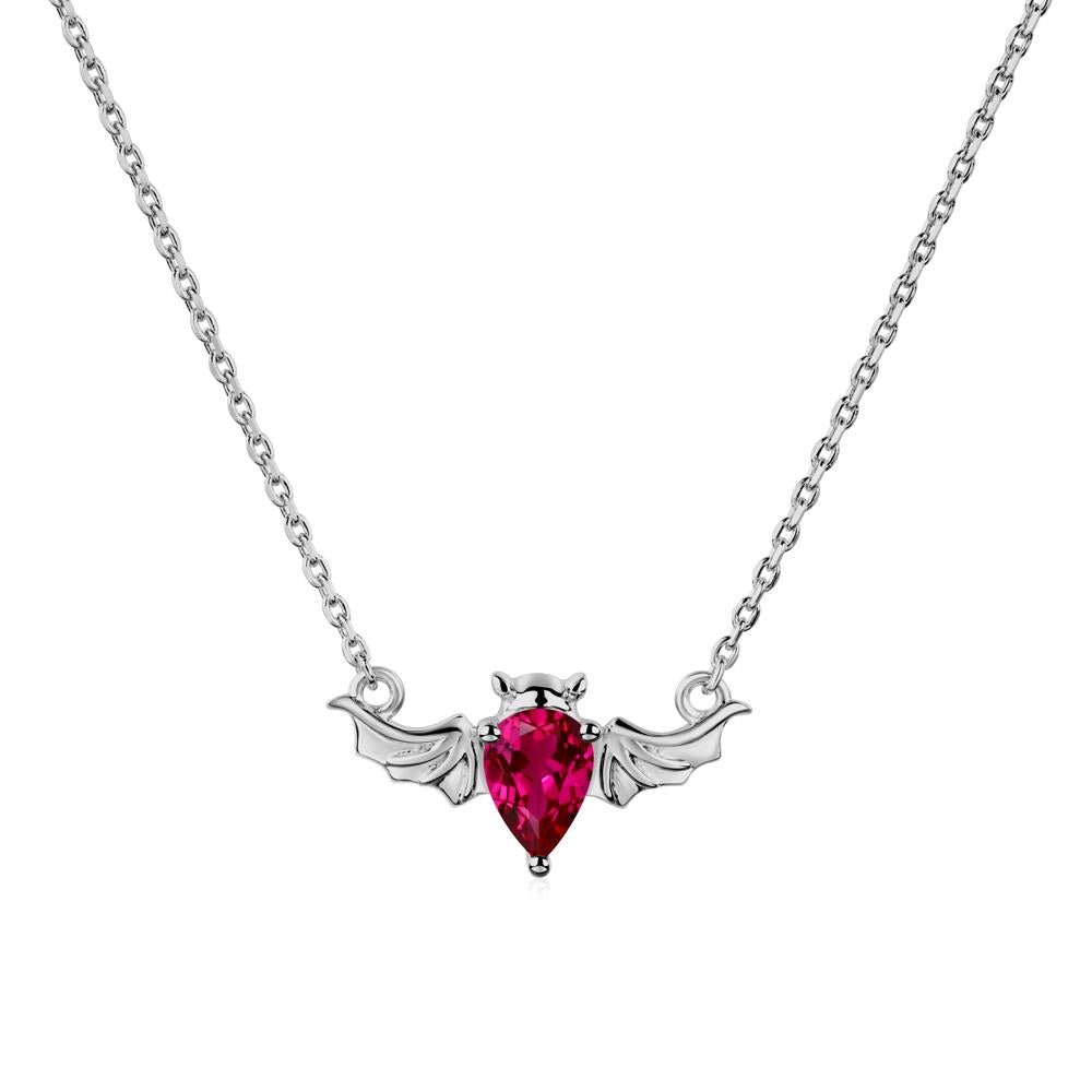 Ruby Gothic Bat Necklace - LUO Jewelry #metal_platinum