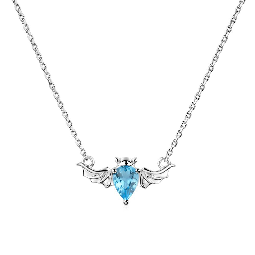 Swiss Blue Topaz Bat Wing Necklace - LUO Jewelry #metal_14k white gold