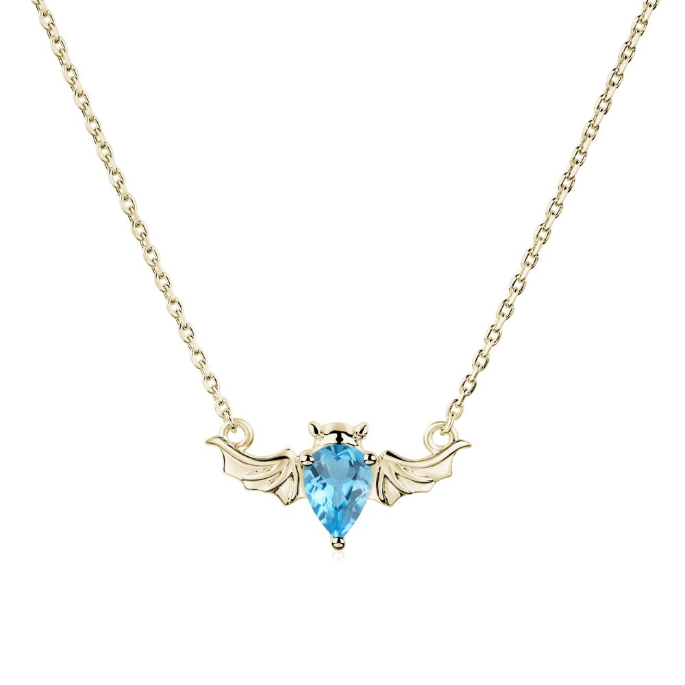 Swiss Blue Topaz Bat Wing Necklace - LUO Jewelry #metal_14k yellow gold