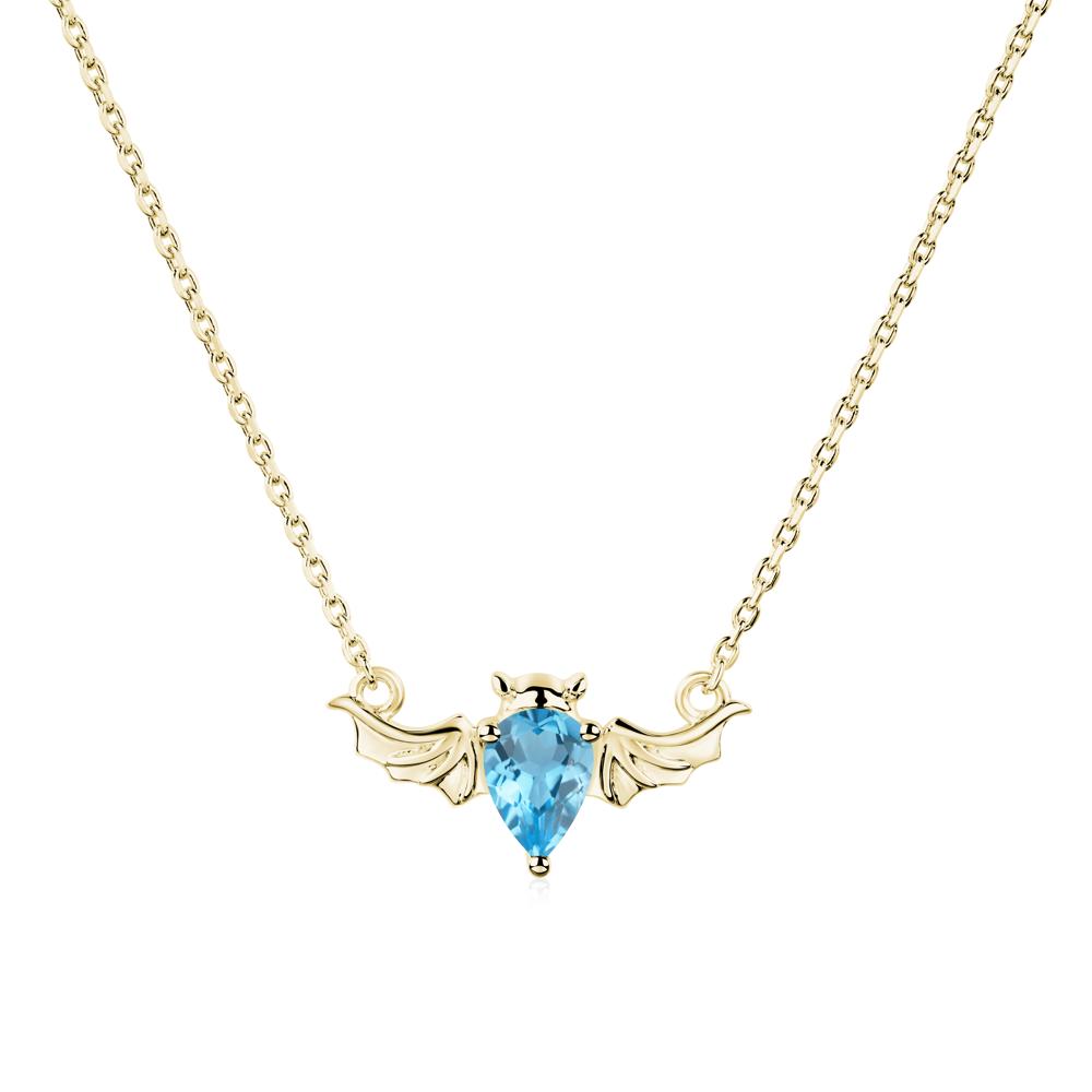 Swiss Blue Topaz Bat Wing Necklace - LUO Jewelry #metal_18k yellow gold