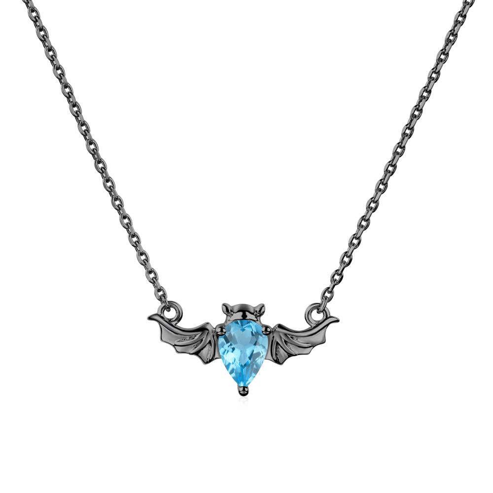 Swiss Blue Topaz Bat Wing Necklace - LUO Jewelry #metal_black finish sterling silver