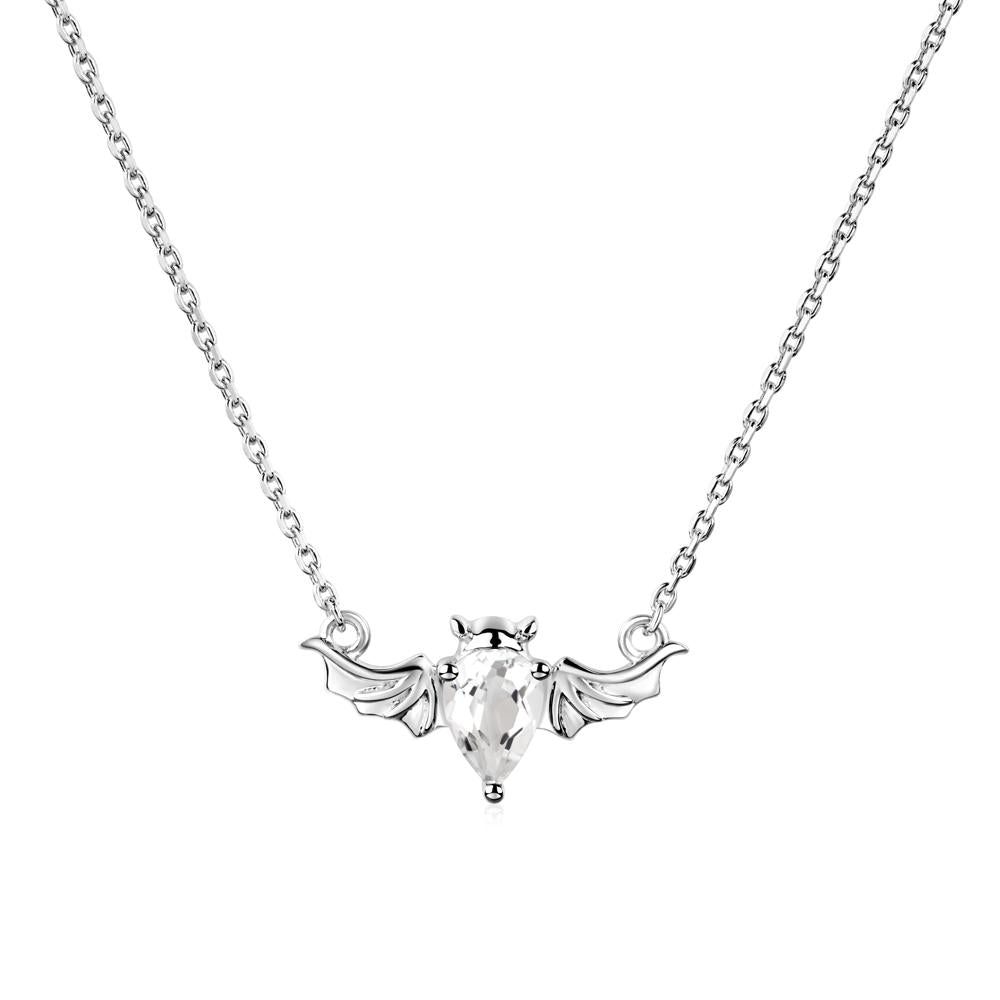 White Topaz Gothic Bat Necklace - LUO Jewelry #metal_14k white gold