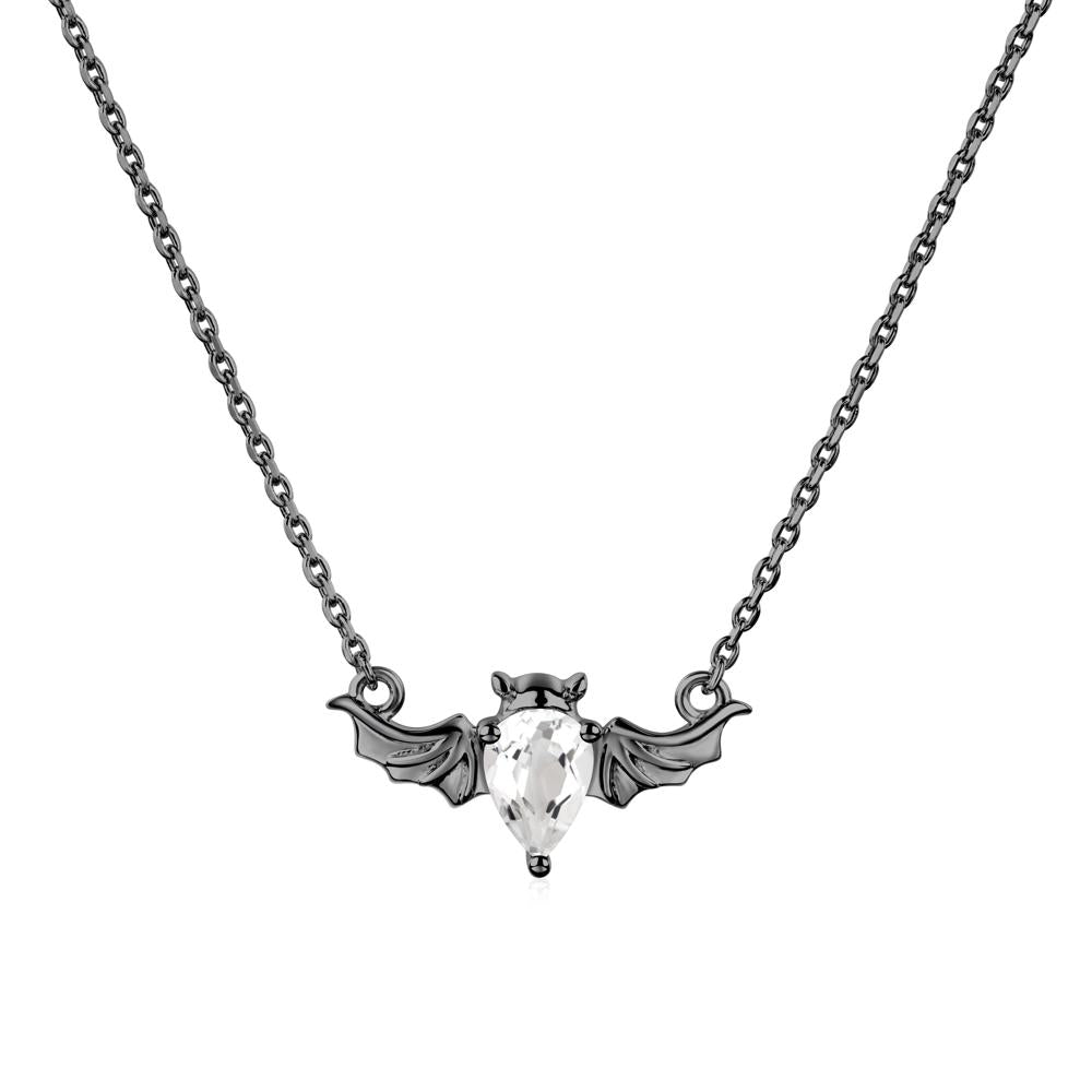 White Topaz Gothic Bat Necklace - LUO Jewelry #metal_black finish sterling silver