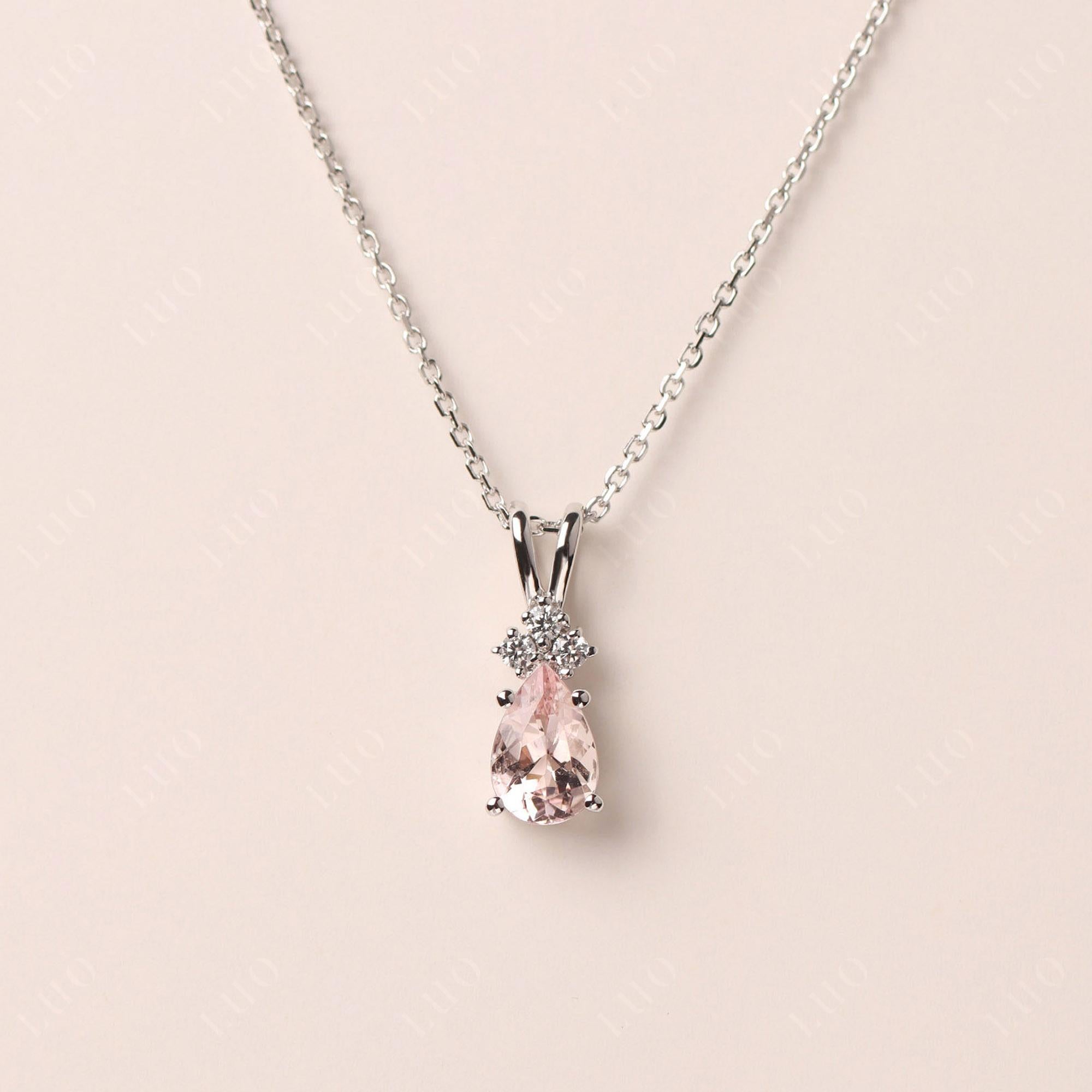 925 Teardrop Morganite Necklace w Pave Sterling Silver Setting; Peach Morganite Necklace; 925 and top Pear Morganite Necklace w Infinity Close