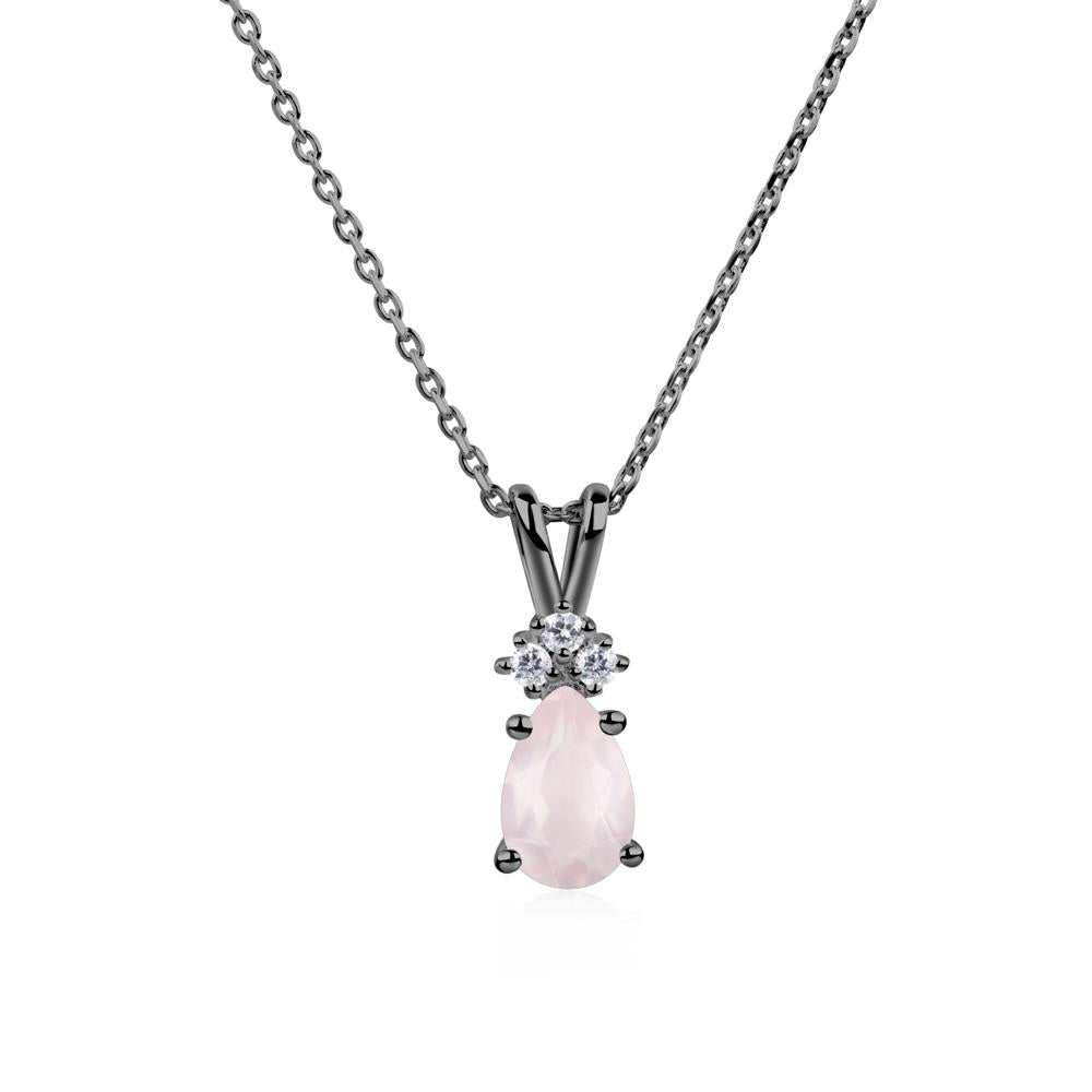 Pear Shaped Rose Quartz Necklace - LUO Jewelry #metal_black finish sterling silver