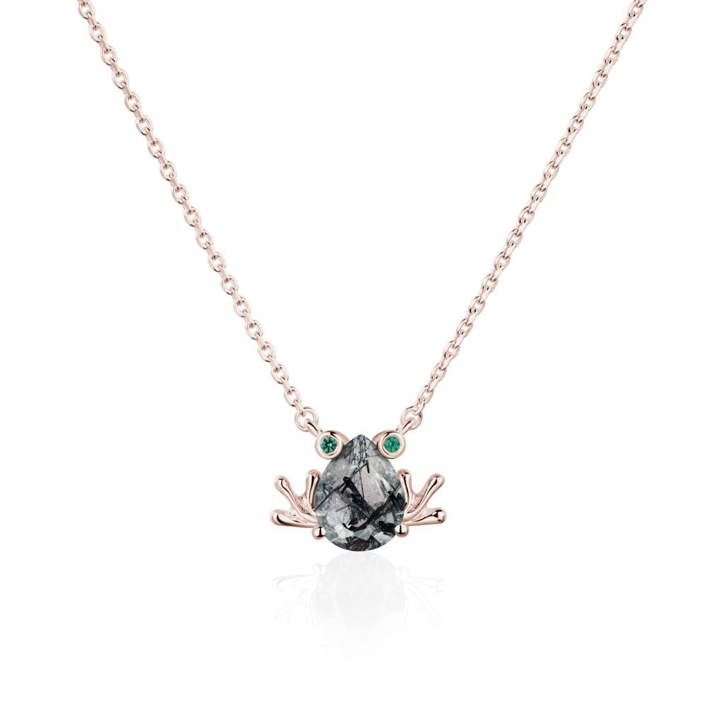 Black Rutilated Quartz Frog Necklace | LUO Jewelry #metal_14k rose gold