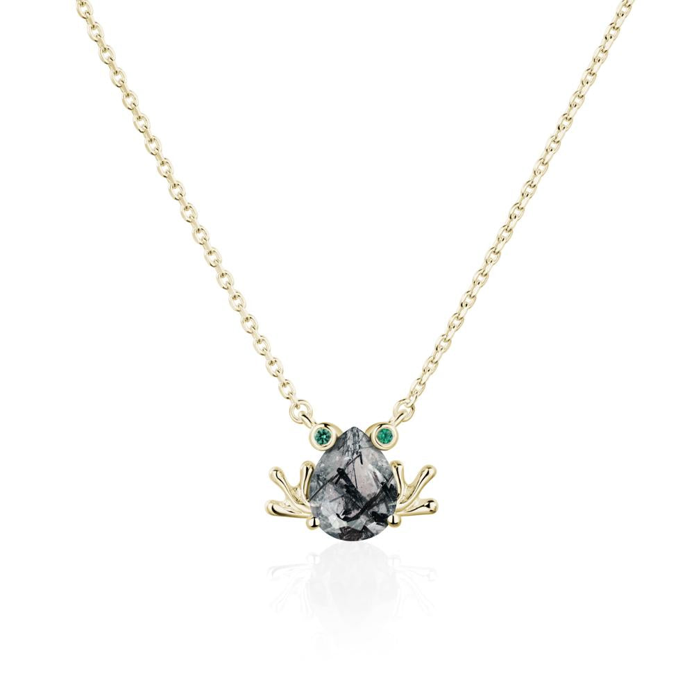 Black Rutilated Quartz Frog Necklace | LUO Jewelry #metal_14k yellow gold