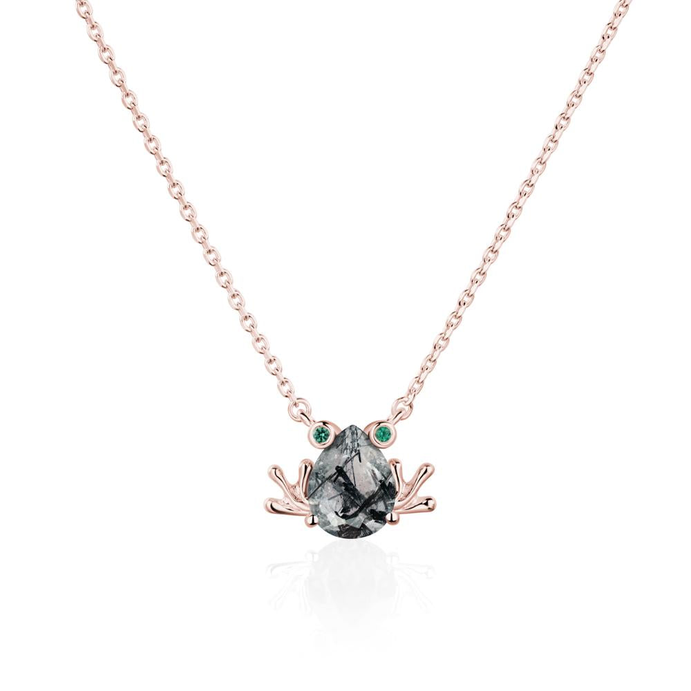 Black Rutilated Quartz Frog Necklace | LUO Jewelry #metal_18k rose gold