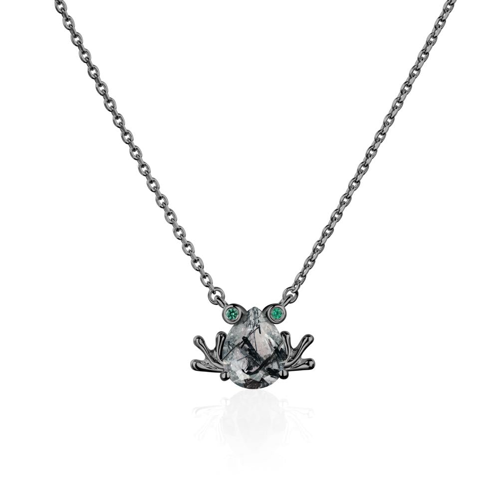 Black Rutilated Quartz Frog Necklace | LUO Jewelry #metal_black finish sterling silver