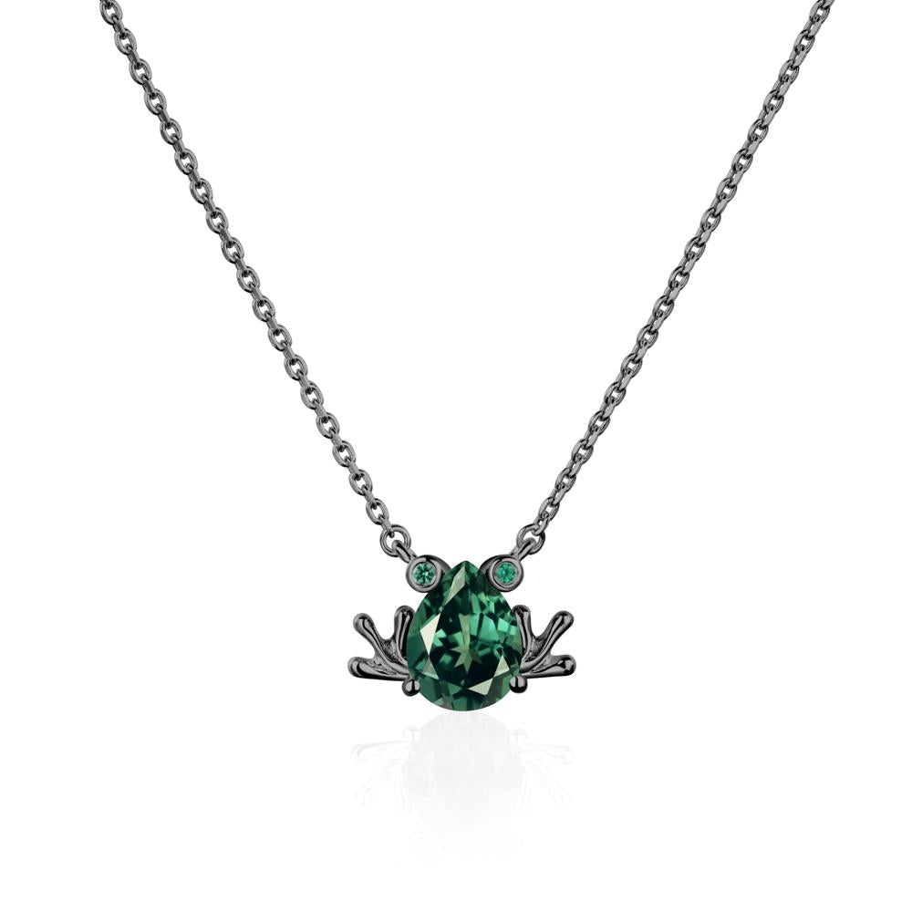 Green Sapphire Frog Necklace | LUO Jewelry #metal_black finish sterling silver