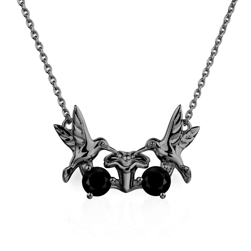 Black Spinel Two Stone Hummingbird Necklace | LUO Jewelry #metal_black finish sterling silver