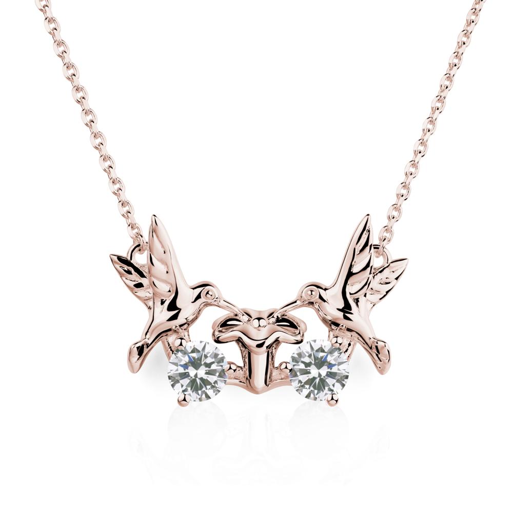 Cubic Zirconia Two Stone Hummingbird Necklace | LUO Jewelry #metal_14k rose gold