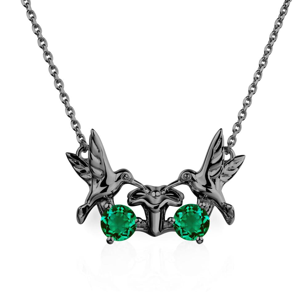 Emerald Two Stone Hummingbird Necklace | LUO Jewelry #metal_black finish sterling silver