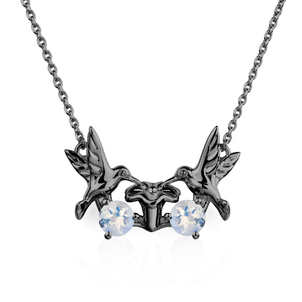 Moonstone Two Stone Hummingbird Necklace | LUO Jewelry #metal_black finish sterling silver