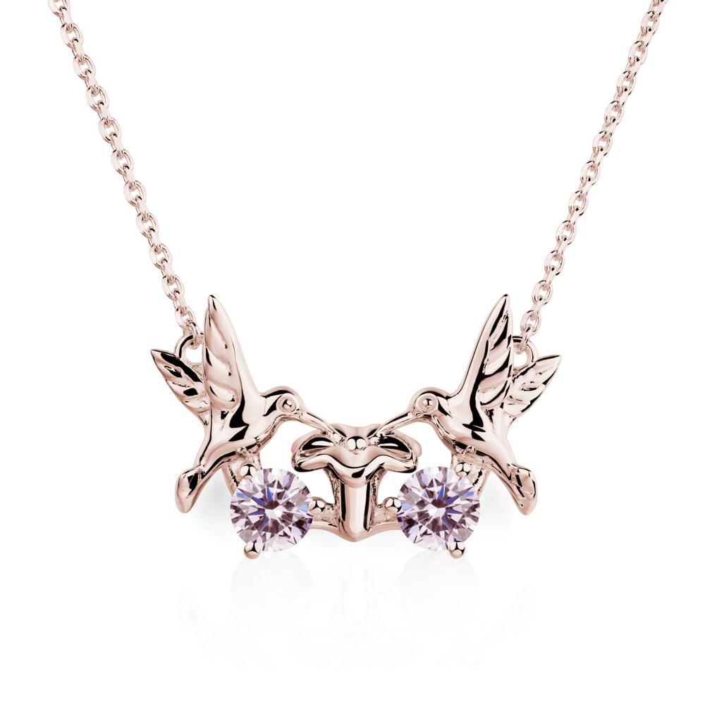 Pink Cubic Zirconia Two Stone Hummingbird Necklace | LUO Jewelry #metal_14k rose gold