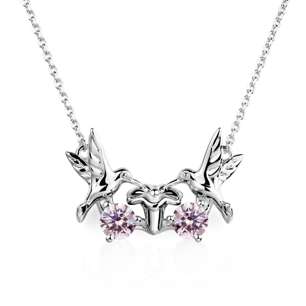 Pink Cubic Zirconia Two Stone Hummingbird Necklace | LUO Jewelry #metal_14k white gold