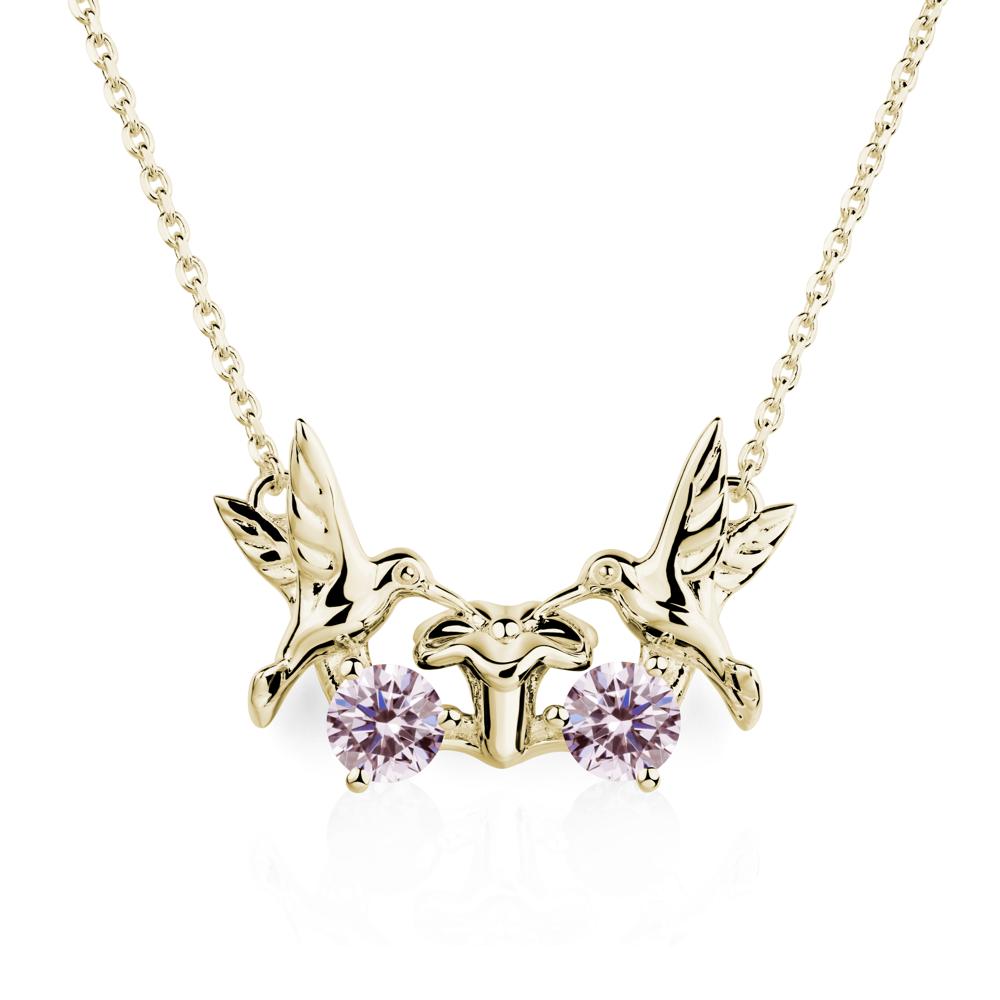 Pink Cubic Zirconia Two Stone Hummingbird Necklace | LUO Jewelry #metal_14k yellow gold