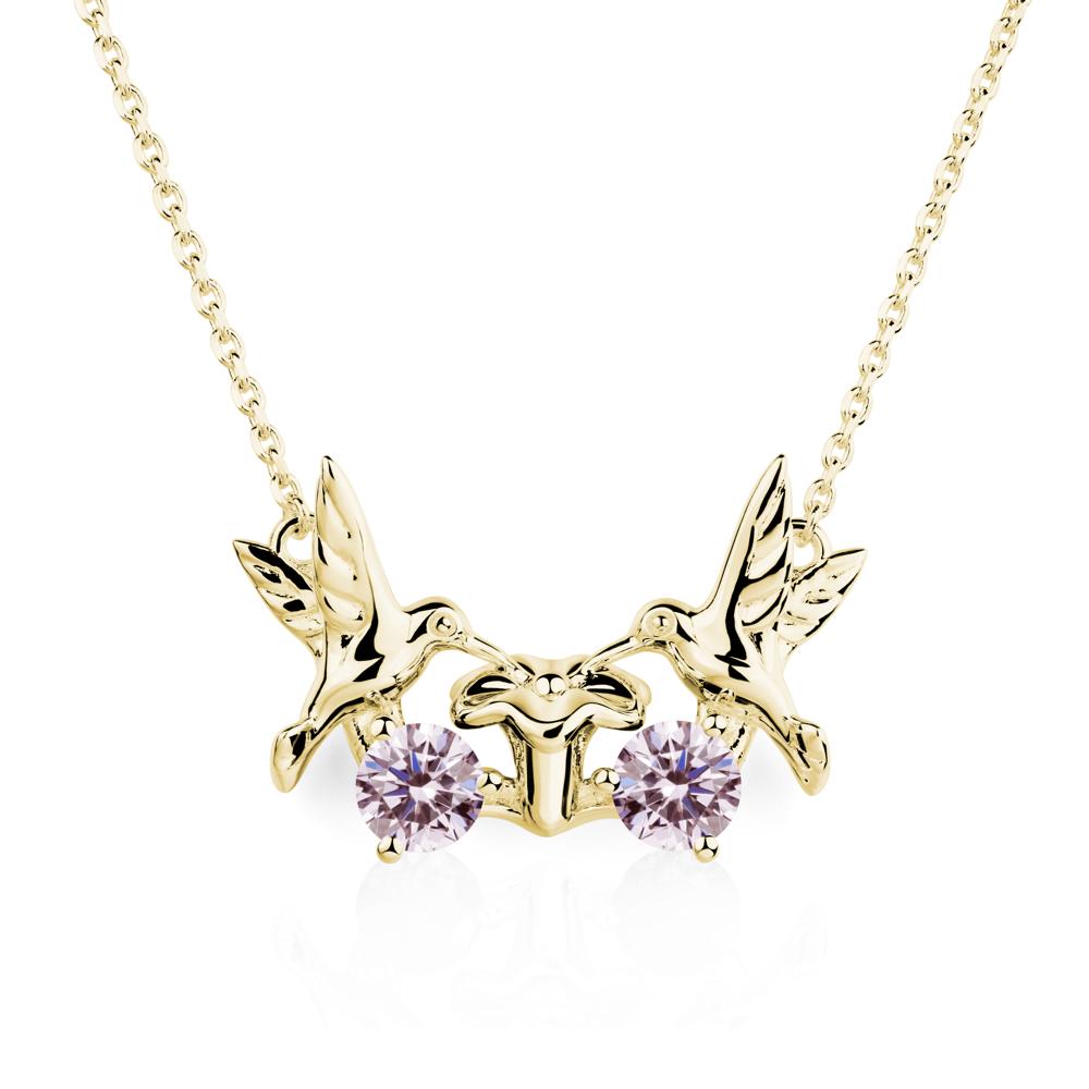 Pink Cubic Zirconia Two Stone Hummingbird Necklace | LUO Jewelry #metal_18k yellow gold